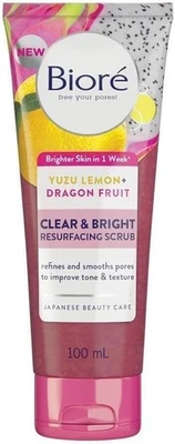 Biore Clear & Bright Yuzu Lemon Dragon Fruit Resurfacing Scrub Exfoliator 100ml - Image 1 of 4
