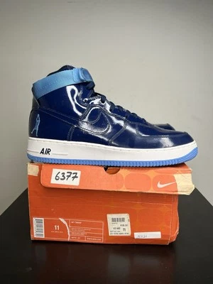 2004 Nike Air Force 1 High Sheed Midnight Blue Navy Patent Rare Mens 11 Vtg Rose - Image 1 of 4