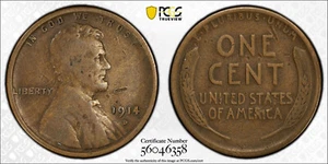 1914-D 1C LINCOLN WEIZEN CENT DENVER POSTFRISCH SCHLÜSSELDATUM PCGS feine Details (ADJ) - Bild 1 von 5