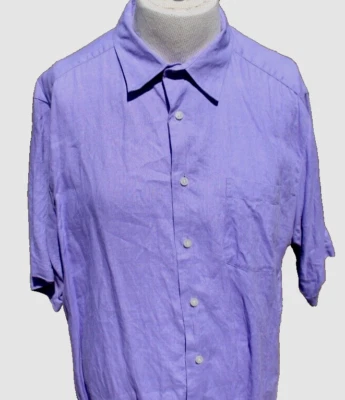 Alan Flusser Shirt Mens XXL 2XL Lavender 100% Linen Button Up Short Sleeve - Image 1 of 4