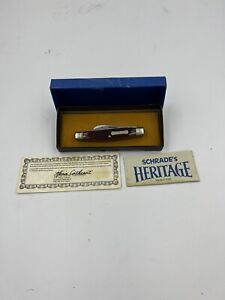 Vintage Schrade+ USA  Heritage Red Bone #8341 Pocket Knife w/Case & Papers