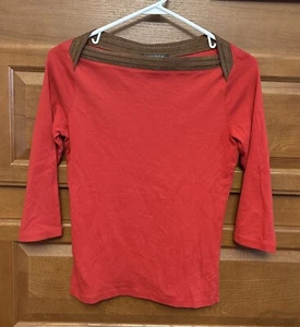 L-RL Ralph Lauren Women’s Small red 3/4 slv Shirt knit top 1971 - Picture 1 of 4