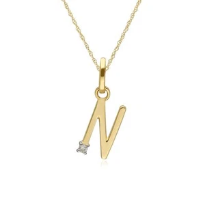 Iniziale N Diamante Lettera Collana IN 9ct Oro Giallo - Imagen 1 de 1
