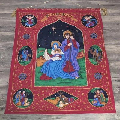 Peace On Earth Quilteted Tapestry Christmas Nativity Scene Holiday 38"x28" - Image 1 of 4