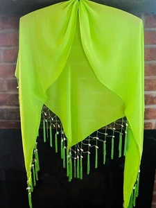 WOMEN'S BATHING SUIT SHEER COVER UP~GREEN WITH SHELLS~ONE SIZE FITS ALL - Picture 1 of 2