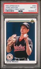 1990 Upper Deck MICKEY WESTON "Wrong Name" Baseball Error Card #683 PSA 8 NM-MT