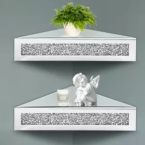 Corner Floating Shelves 2 Sets, Corner Shelf Wall Mounted Crushed Diamond - Picture 1 of 12