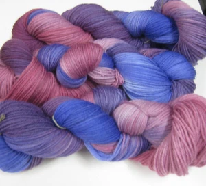 CLEARANCE 3 x 100gm Aust Merino Wool 4ply Handdyed Yarn Lilac Pink Blue - Picture 1 of 5