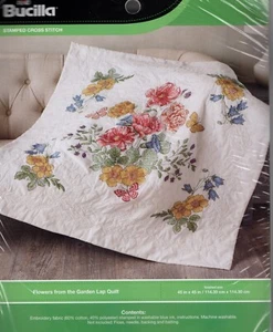 VICTORIAN-Stamped Cross Stitch-LAP QUILT-Flowers from Garden 45x45-inches - Picture 1 of 2