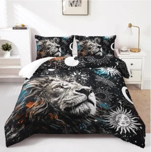 AILONEN Lion Print Bedding Set Full, 3 Pc Galaxy Lion Comforter with 2 Shams - Picture 1 of 7
