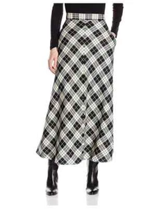 Pendleton 100% Wool Plaid Skirt Black White Tartan Midi USA Made 16 Petite - Picture 1 of 12