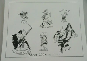 Vintage 1978 Spaulding & Rogers Tattoo Flash Sheet 200N USN USMC USAF Navy Marines - Bild 1 von 1