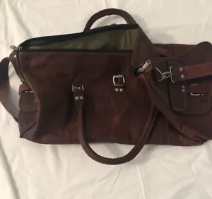 Handcrafted Genuine Buffalo Leather Brown Travel Duffel Bag For Men & Women - Picture 1 of 12