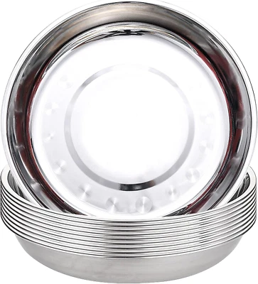 10 Pack 9 Inch Stainless Steel Plates, Unbreakable Metal Dinnerware Set for Camp - Image 1 of 4