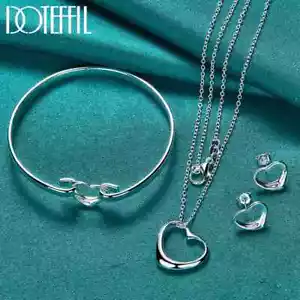 DOTEFFIL 3pz Orecchini Cuore Argento Sterling 925 Set Collana Bracciale Gioielli - Foto 1 di 6