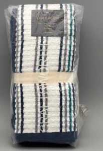 New CRAFTSWORTH Kitchen Towels, 15 x 26 Inches, Pack of 6 Stripe & navy solid - Picture 1 of 6