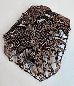Copper Tjap Chop Stamp Artisan FERN LEAF 9" x 8" Indonesia Handmade Batik - Picture 1 of 7