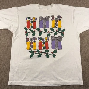 Vintage 1998 Christmas Present Graphic T-shirt White Single Stitch XL Mistletoe  - Picture 1 of 9