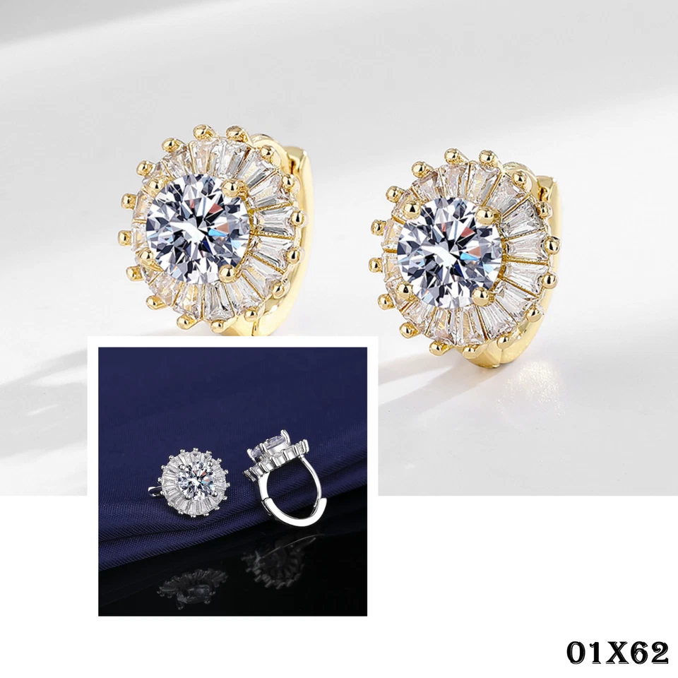 Luxus Ohrringe Creolen Simulation Moissanite ein Karat Weisgold Gold modische - Bild 1 von 4