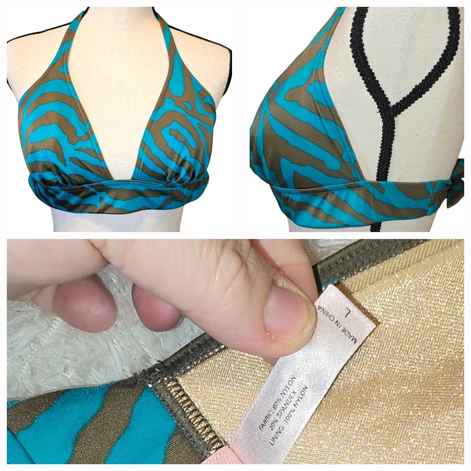 Top de bikini de natación Victoria's Secret Jungle estampado de leopardo halter elástico talla L Foto 1 de 4