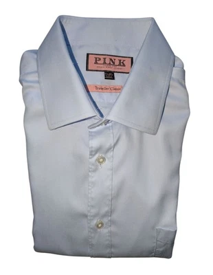 CAMISA DE HOMBRE THOMAS PINK Premium TRAVELLER CLASSIC Botón Azul Talla 17.5 44 *En muy buena condición* Foto 1 de 4