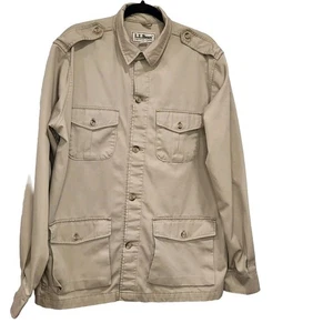 Vintage 80's L.L Bean Beige Safari Khaki Utility Cargo Jacket Casual Mens Size L - Picture 1 of 9