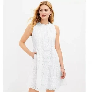 Anne Taylor Loft White Eyelet tiered Dress Size M - Picture 1 of 9