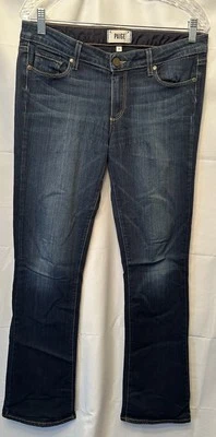 Paige Jeans Women's 30 Blue Flare Manhattan Med Dark Wash Low Rise Stretch Denim - Image 1 of 4