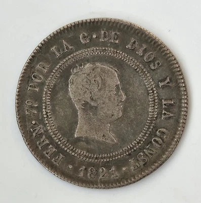 1821 BO-UG Spain Spanish 10 Reales Silver Coin Vellon Ferdinand VII Colonial Era - Image 1 of 2