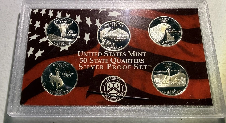 2007-S Juego de prueba de cinco cuartos de plata 90% envío gratuito Foto 1 de 2