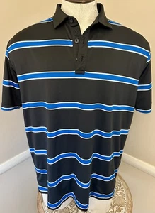 Callaway Golf Polo Shirt Black Blue Striped Opti Dri Men's Size Large - Picture 1 of 5