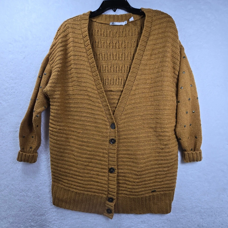 Volcom Acid Rip Cardigan Wool Sweater Womens Size XS/S Oversized Chunky Cable - Image 1 of 4
