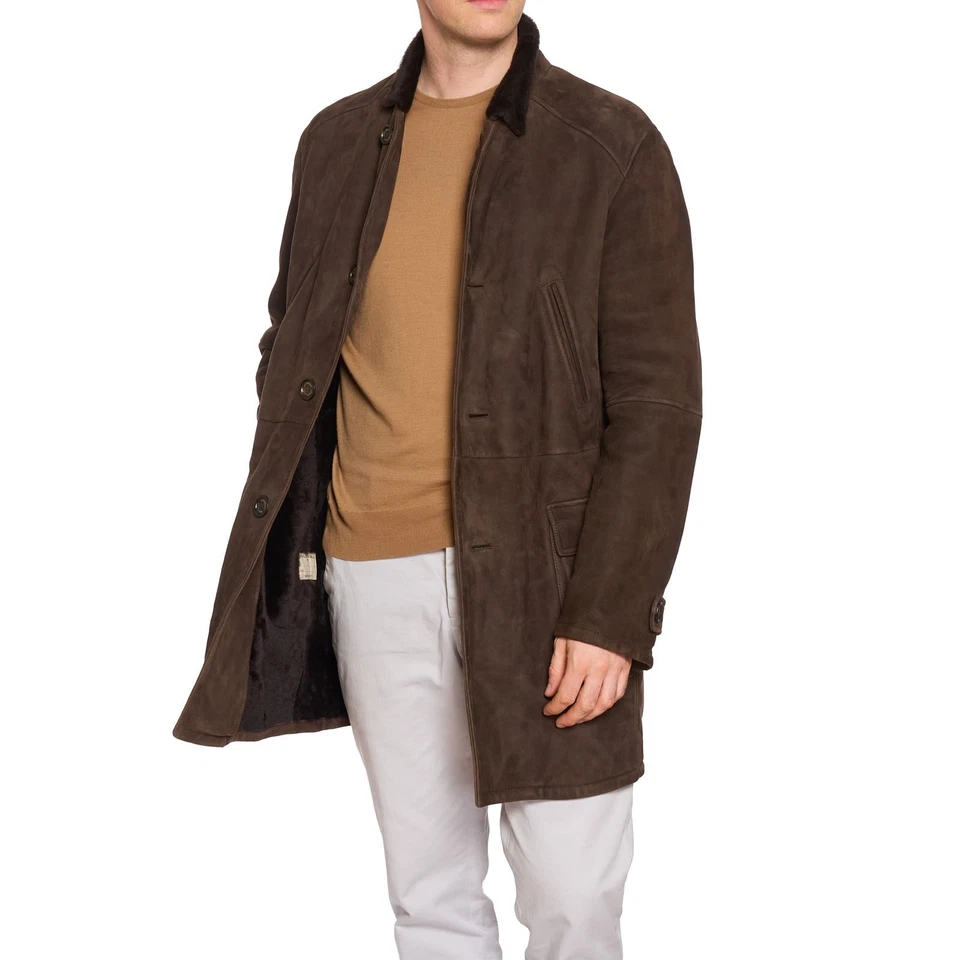 BRUNELLO CUCINELLI Brown Fur Lined Suede Mid Length Leather Jacket Coat NEW - Image 1 of 4