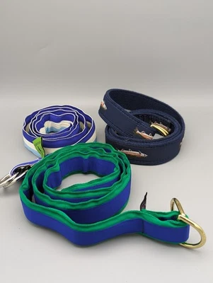 Lote de 3 cinturones de golf vintage de nailon con peces bordados a rayas CK Bradley de los años 90 Foto 1 de 4