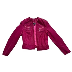 Y2K VTG Elmas leather pink biker bomber jacket. 1000% leather,racing motorcycle. - Picture 1 of 7