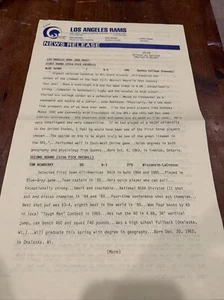 1986 NFL Draft Los Angeles Rams Press News release- RARE - roster - Picture 1 of 4