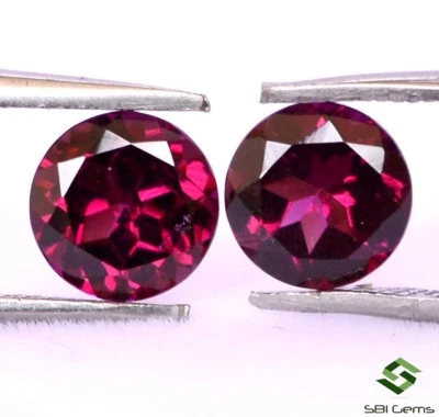 Par de piedras preciosas sueltas facetadas de 6 mm de corte redondo de rodonita natural certificadas de 1,89 quilates Foto 1 de 4