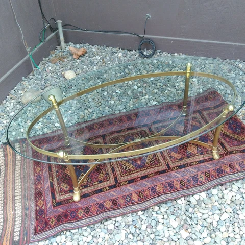 Vintage 70s La Barge Regency Italian Brass/ Glass Oval Coffee Table Cover