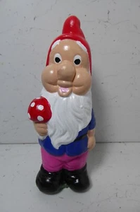 Vibrantly Hand painted Painted Garden Gnome Holding Toadstool Handcrafted 25cm - Picture 1 of 9