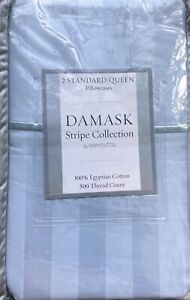 Damask Stripe Collection by Wamsutta Queen 500 TC 100% Egyptian Cotton Lt. Blue