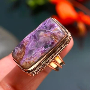 Purple Charoite Gemstone Copper Ring Statement Ring Jewelry Gift For Her - Picture 1 of 4