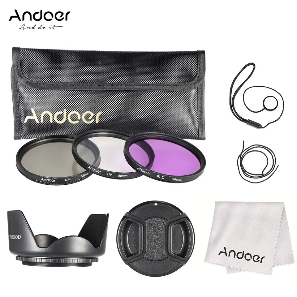 New Andoer 3pc 58mm Filter Kit(+CPL+FLD)for Canon  DSLR camera Lens T5V4 - Image 1 of 4