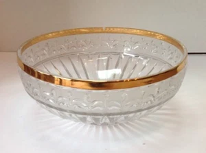 Cuenco de cristal vintage con fondo acampanado borde de metal dorado - Imagen 1 de 5