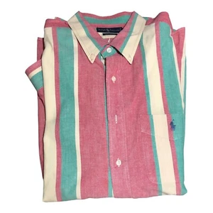Vintage Ralph Lauren 100% Cotten Striped Dress Shirt XXL Red Bright Colorful - Picture 1 of 16