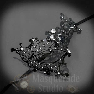 Maschera da ballo veneziana donna metallo fantasma filigrana taglio laser [Nero] - Foto 1 di 4