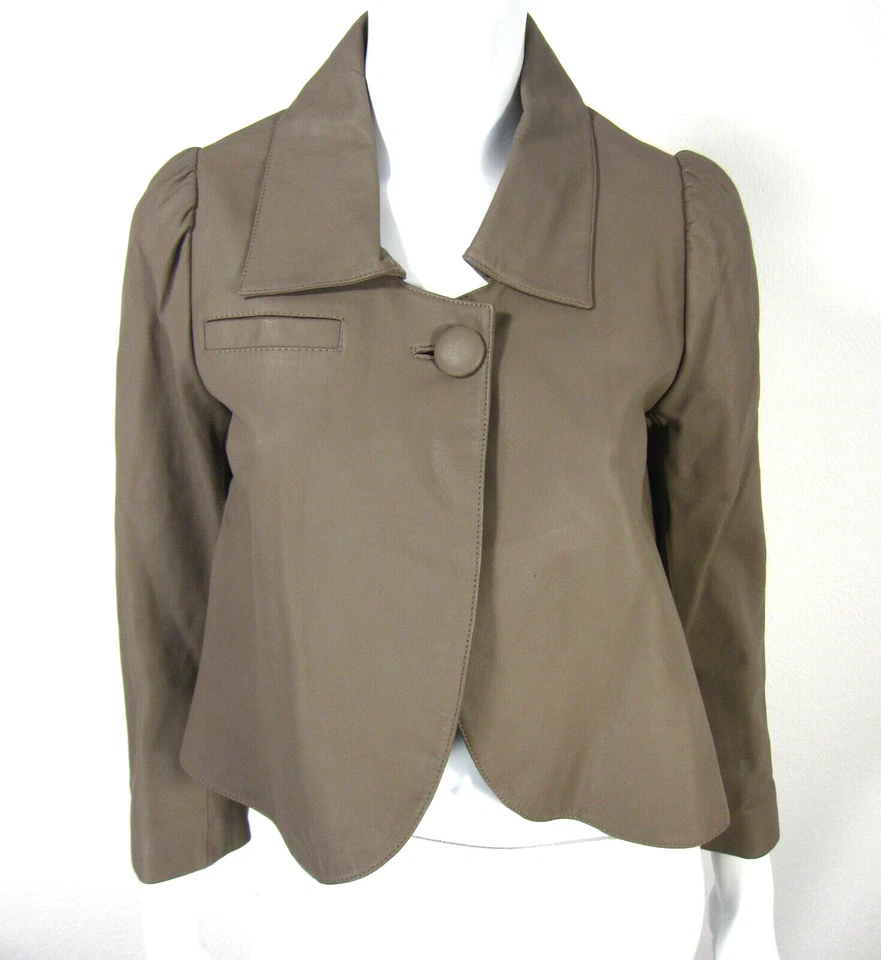 CHAQUETA ABRIGO RECORTADA DE CUERO MANGA LARGA MADISON MARCUS S PEQUEÑA BEIGE SÓLIDO 211  Foto 1 de 4