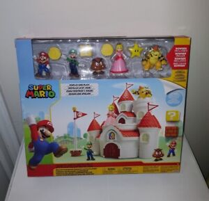 Super Mario Bros. Deluxe Mushroom Kingdom Castle Playset 5 Figures 2.5" New