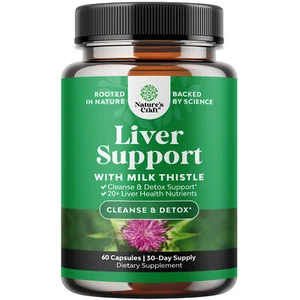Milk Thistle Liver Support Supplement Herbal with Silymarin Dandelion Root 60ct - Picture 1 of 8
