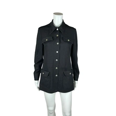 Top túnica vintage años 70 para mujer M negro con botones ropa de hombre estilo poliéster camisa Foto 1 de 4