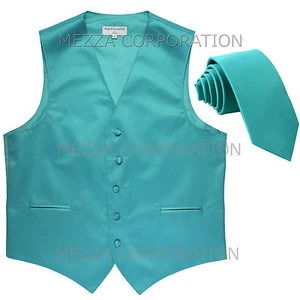 Nuevo Para Hombre Vesuvio Napoli Chaleco Esmoquin 2,5" Corbata Delgada Corbata de graduación Fiesta Azul Agua - Imagen 1 de 3